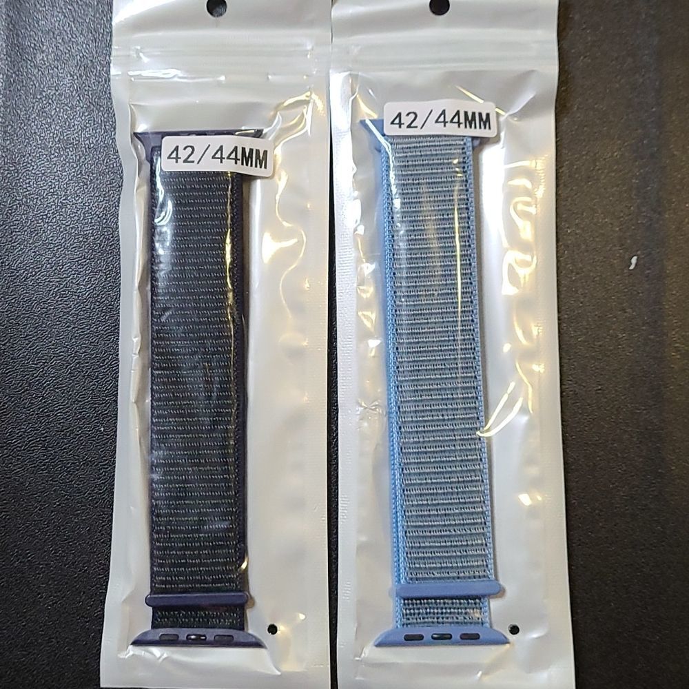 2- NEW Adjustable velcro loop strap for Apple Watch in Dark Blue and lt Blue
